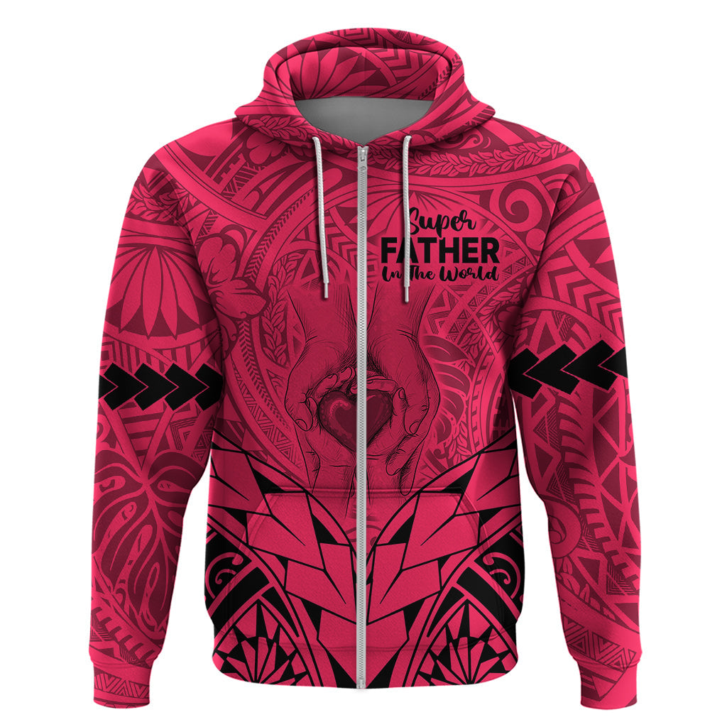 Personalised Polynesian Father's Day Gift For Dad Hoodie Super Father In The World - Pink Polynesian Pattern LT9