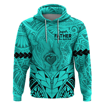 Polynesian Father's Day Gift For Dad Hoodie Super Father In The World - Turquoise Polynesian Pattern LT9