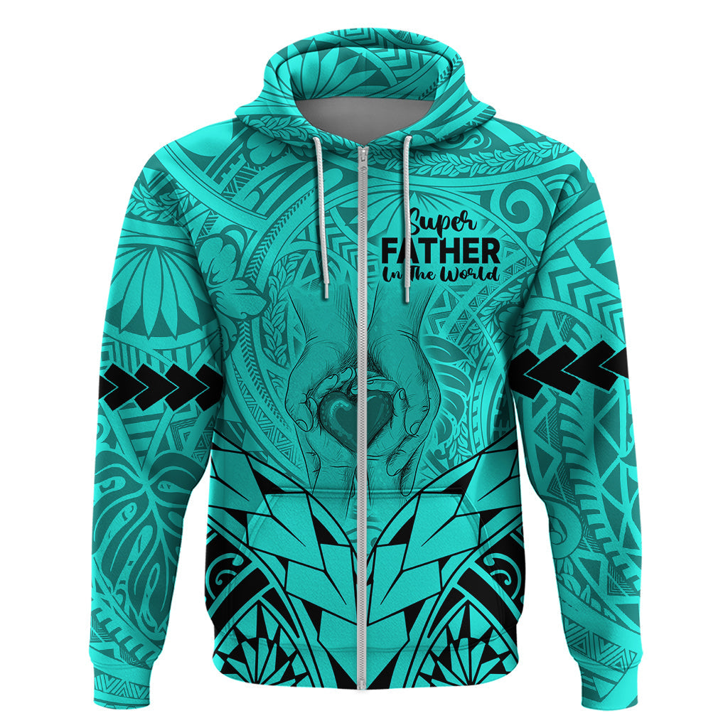 Personalised Polynesian Father's Day Gift For Dad Hoodie Super Father In The World - Turquoise Polynesian Pattern LT9