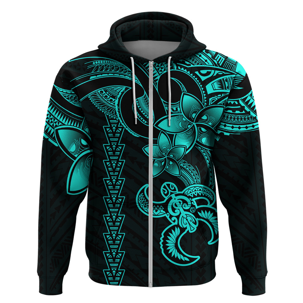 Hawaiian Tribal Hoodie Polynesian Kakau Turtle - Aqua LT9