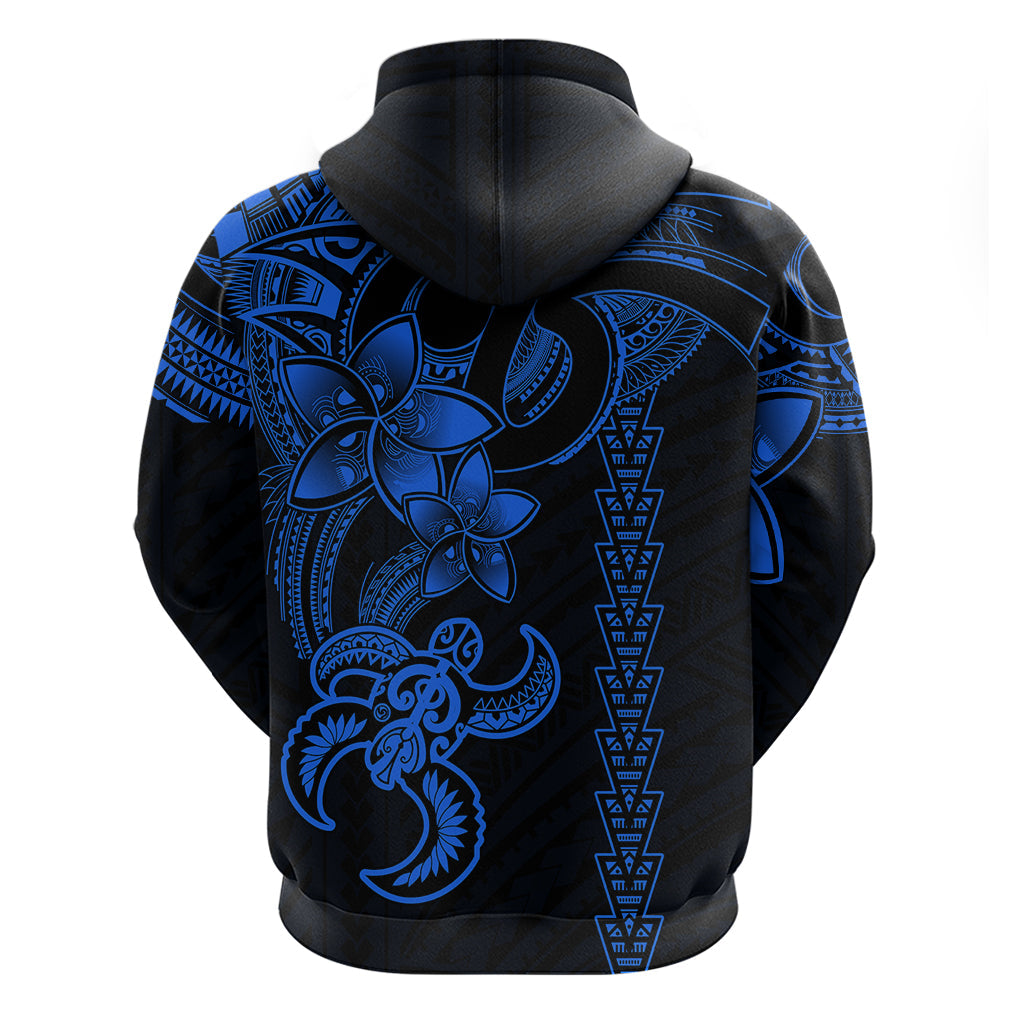 Hawaiian Tribal Hoodie Polynesian Kakau Turtle - Blue LT9