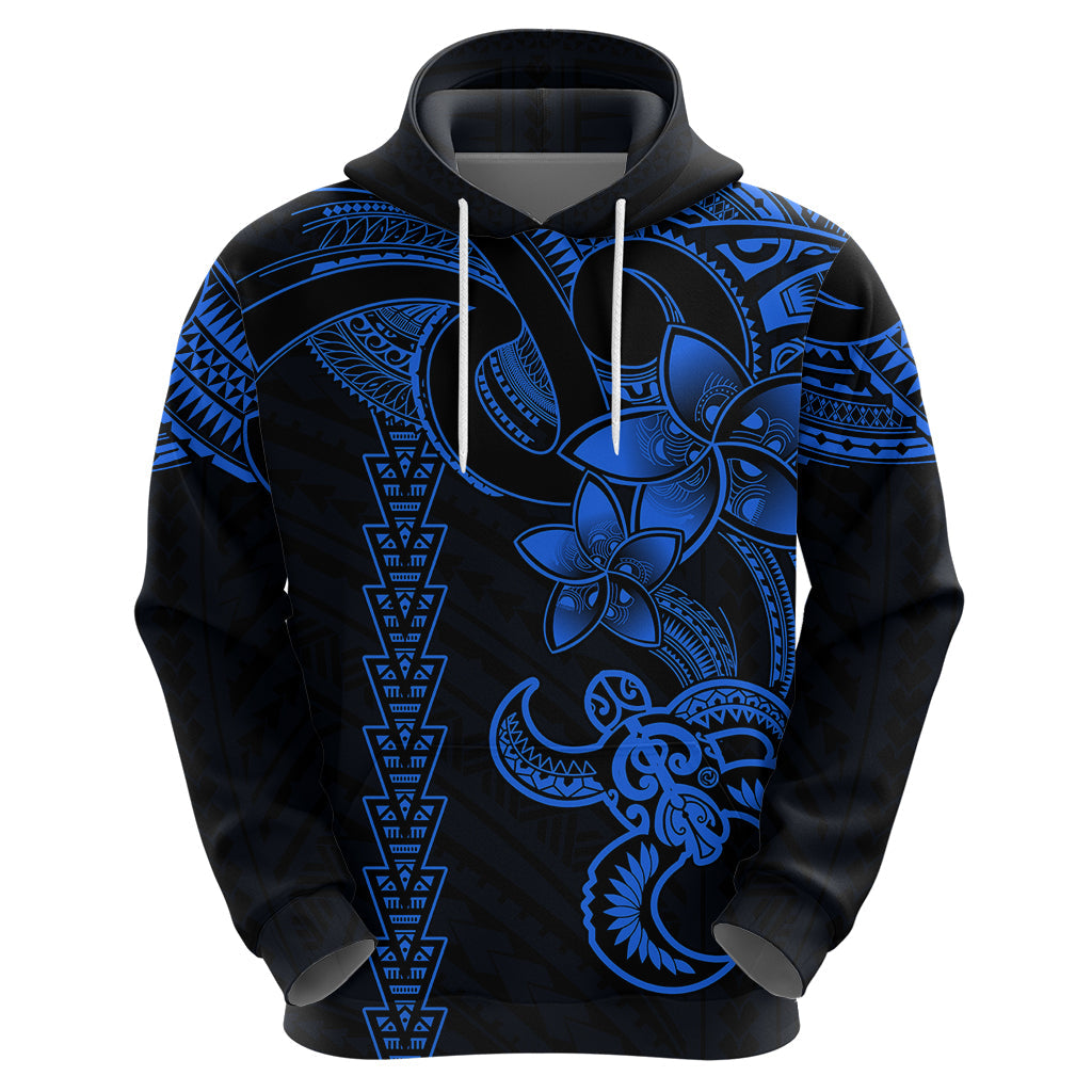 Hawaiian Tribal Hoodie Polynesian Kakau Turtle - Blue LT9