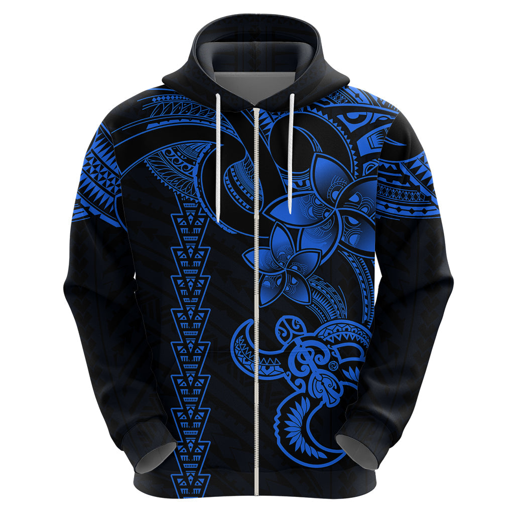 Hawaiian Tribal Hoodie Polynesian Kakau Turtle - Blue LT9