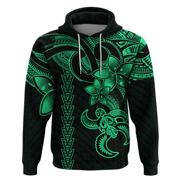 Hawaiian Tribal Hoodie Polynesian Kakau Turtle - Green LT9