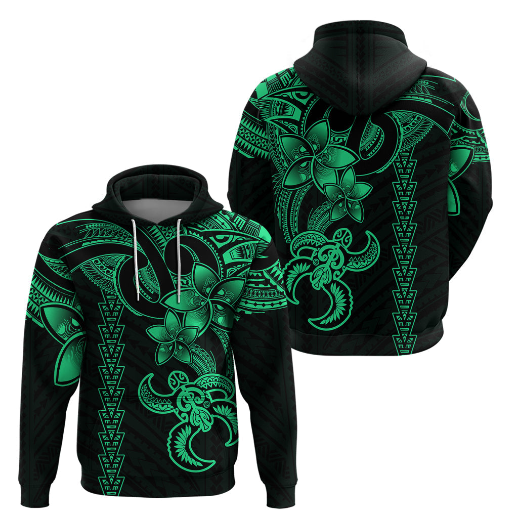 Hawaiian Tribal Hoodie Polynesian Kakau Turtle - Green LT9