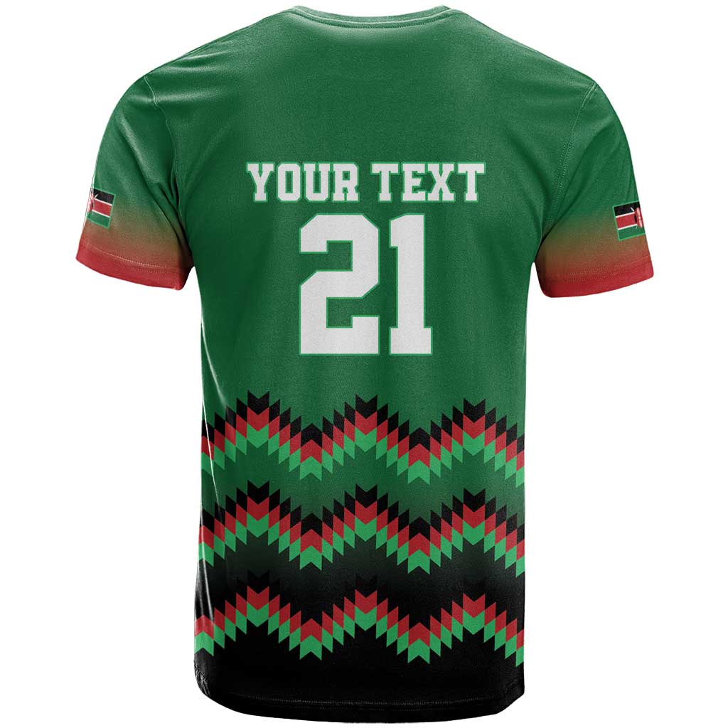Custom Cricket Africa Kenya T shirt Green Lion Head with Kenyan Pattern LT9