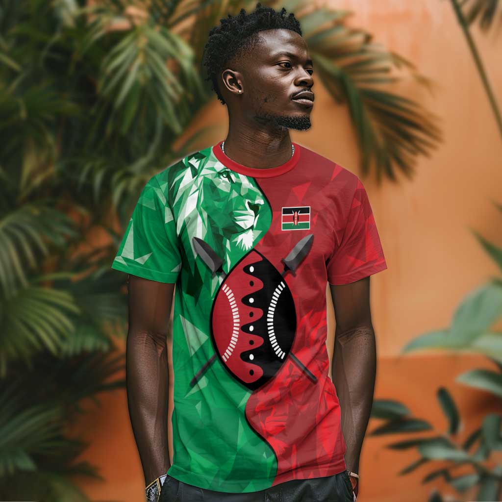 Personalized Kenya Maasai Shield T shirt Green Red Kenyan Lion Half Style LT9