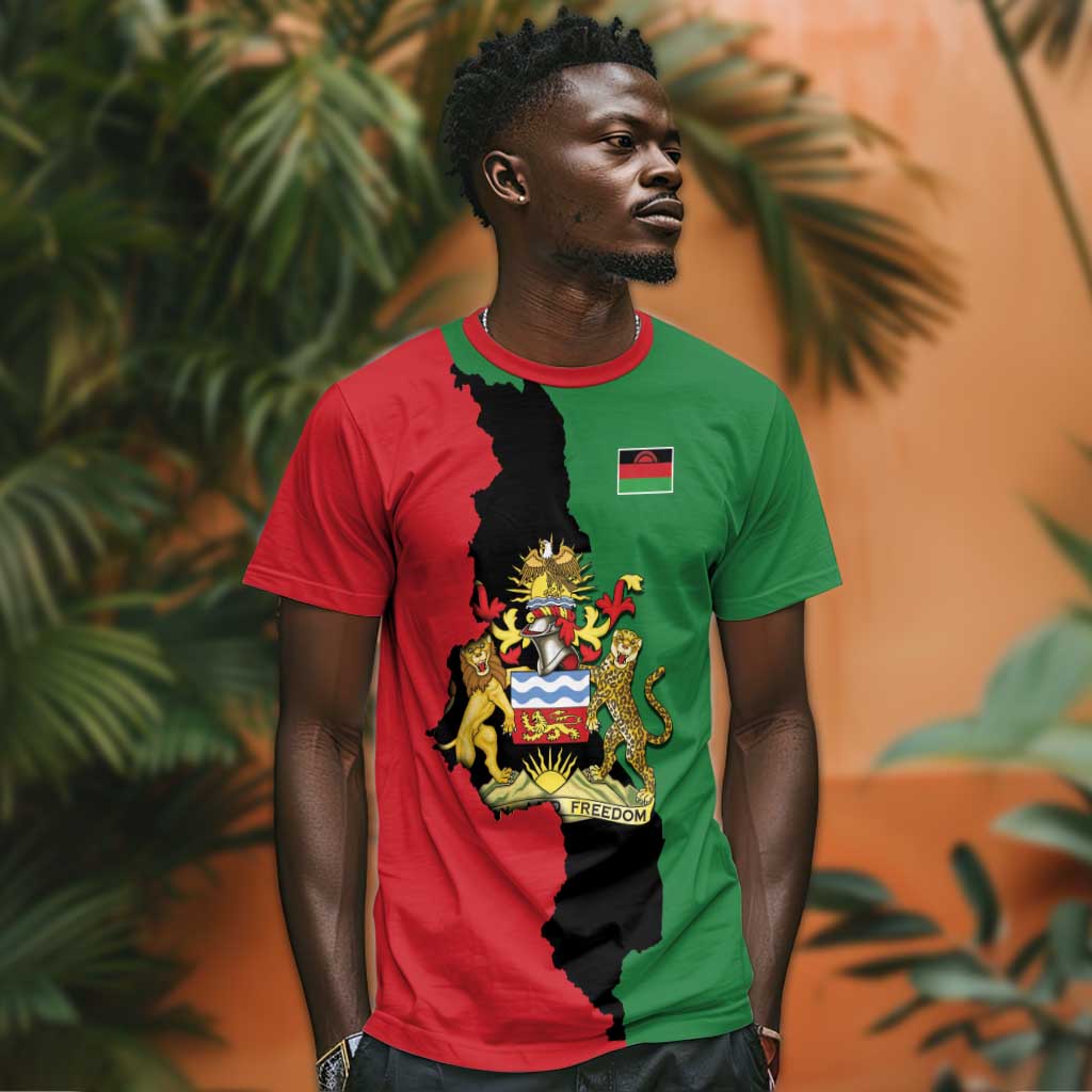 Malawi Flag Map T shirt Simple Malawi Emblem Coat of Arms LT9