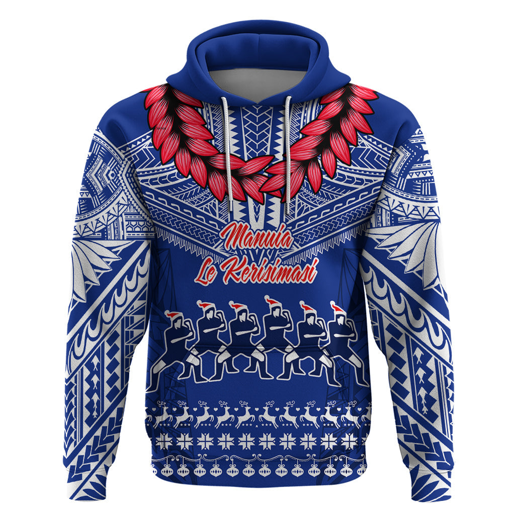 Personalised Toa Samoa Christmas Hoodie Samoa Siva Tau Manuia Le Kerisimasi Blue Vibe LT9