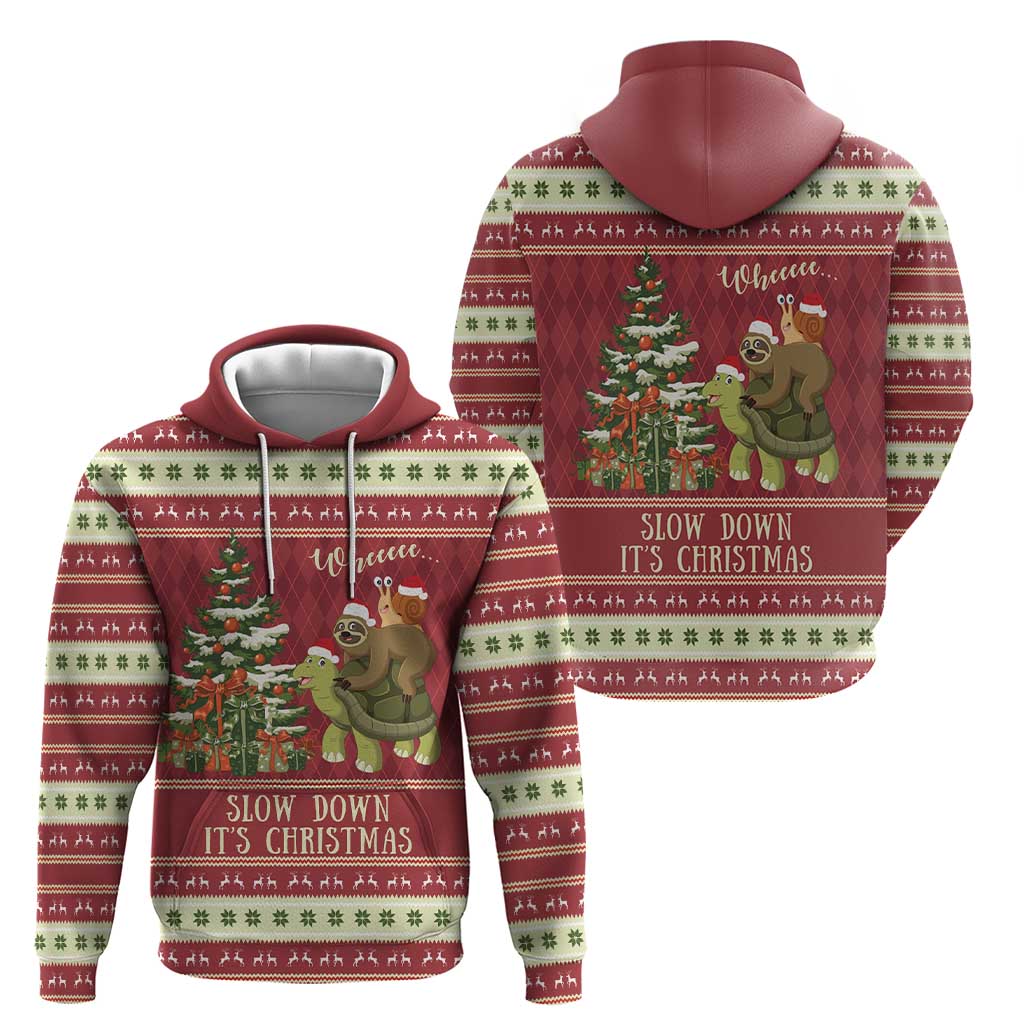 Sloth And Snail Riding A Turtle Wheeee Hoodie Slow Down It's Christmas LT9