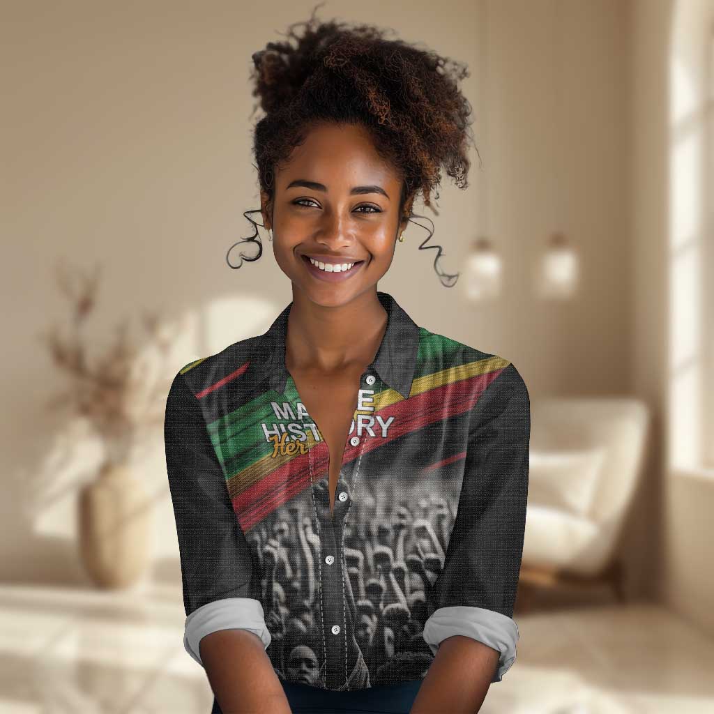 African-American History Month Women Casual Shirt Black Power Hand Make His-Herstories LT9