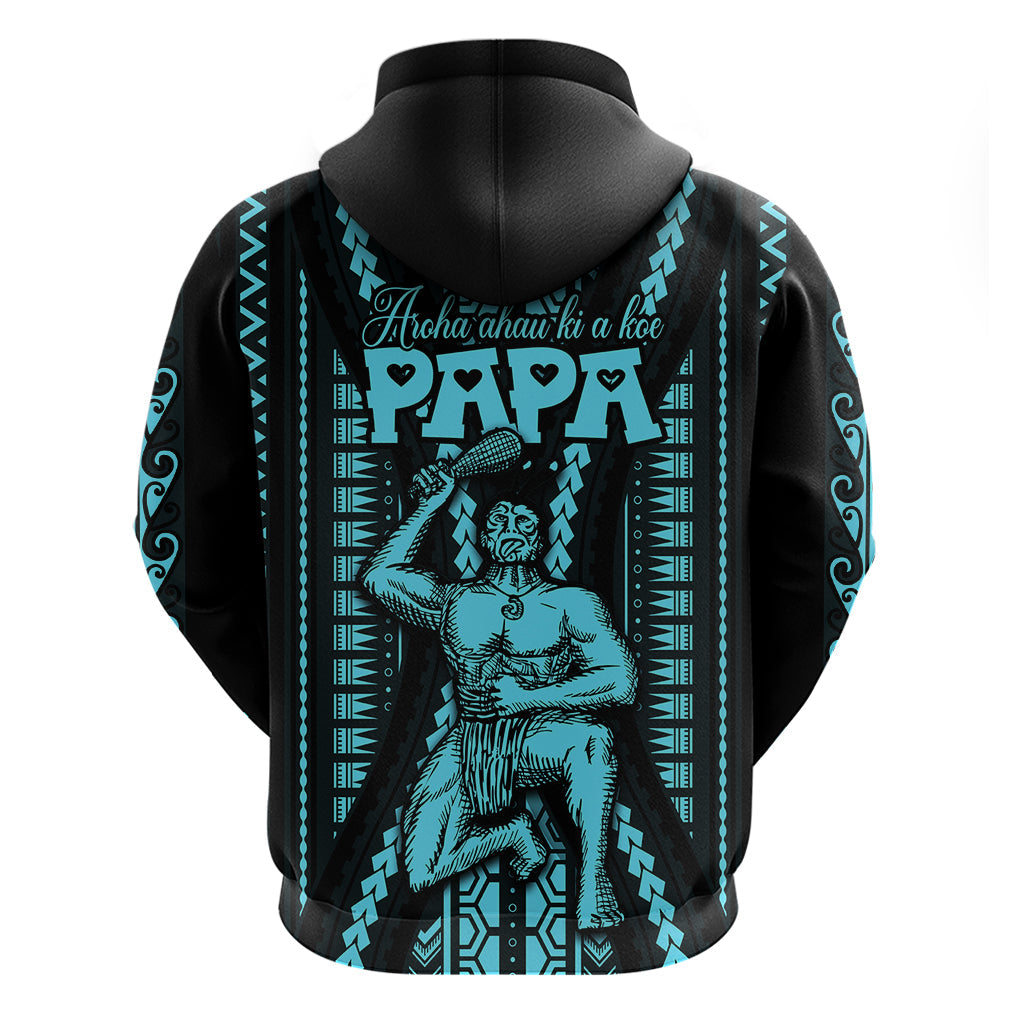 Personalised Aotearoa Father's Day Gift For Dad Hoodie Aroha Ahau Ki A Koe Papa - Aqua Maori Style Pattern LT9