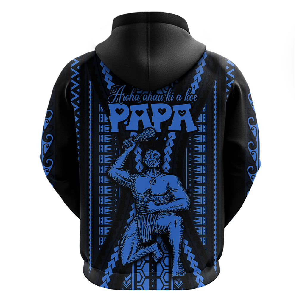 Personalised Aotearoa Father's Day Gift For Dad Hoodie Aroha Ahau Ki A Koe Papa - Blue Maori Style Pattern LT9