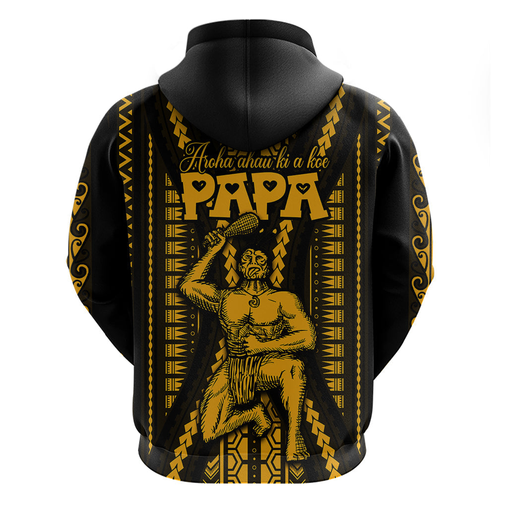 Personalised Aotearoa Father's Day Gift For Dad Hoodie Aroha Ahau Ki A Koe Papa - Gold Maori Style Pattern LT9