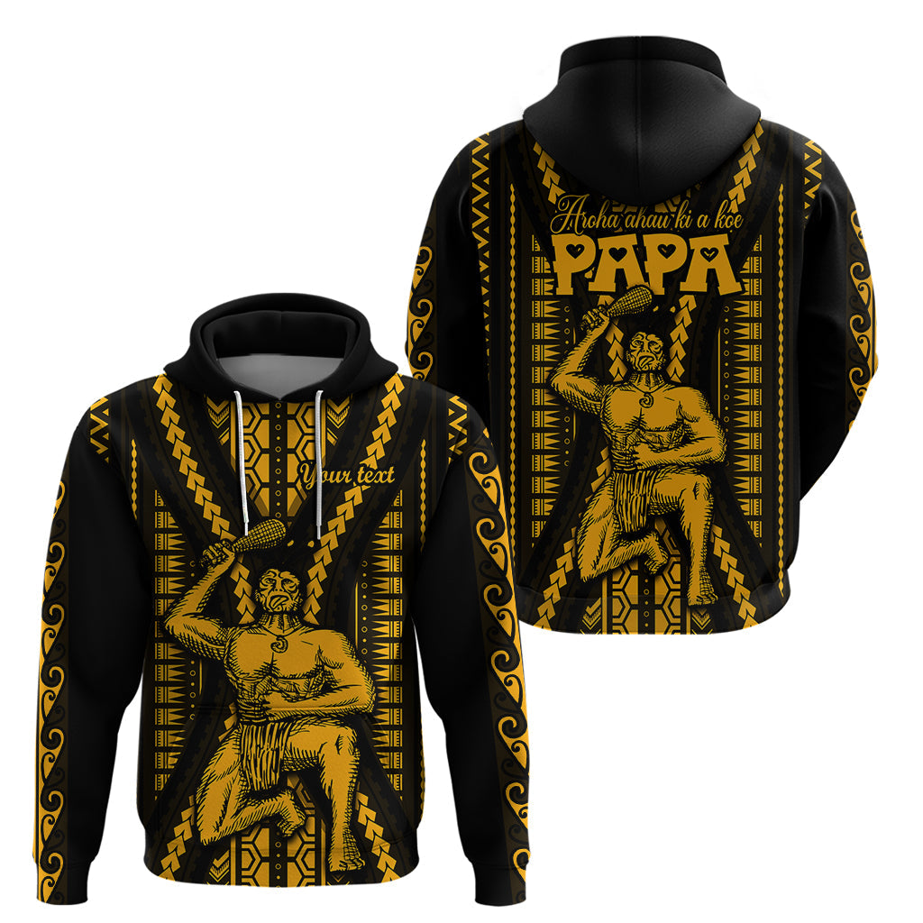 Personalised Aotearoa Father's Day Gift For Dad Hoodie Aroha Ahau Ki A Koe Papa - Gold Maori Style Pattern LT9