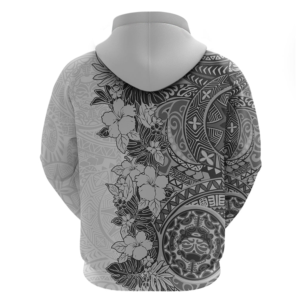 Polynesia Hoodie Hibiscus and Hawaiian Tribal Tattoo Retro Style Gray Color LT9