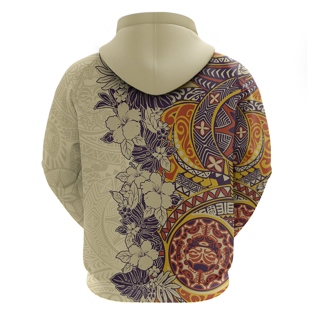 Polynesia Hoodie Hibiscus and Hawaiian Tribal Tattoo Retro Style Tan Color LT9