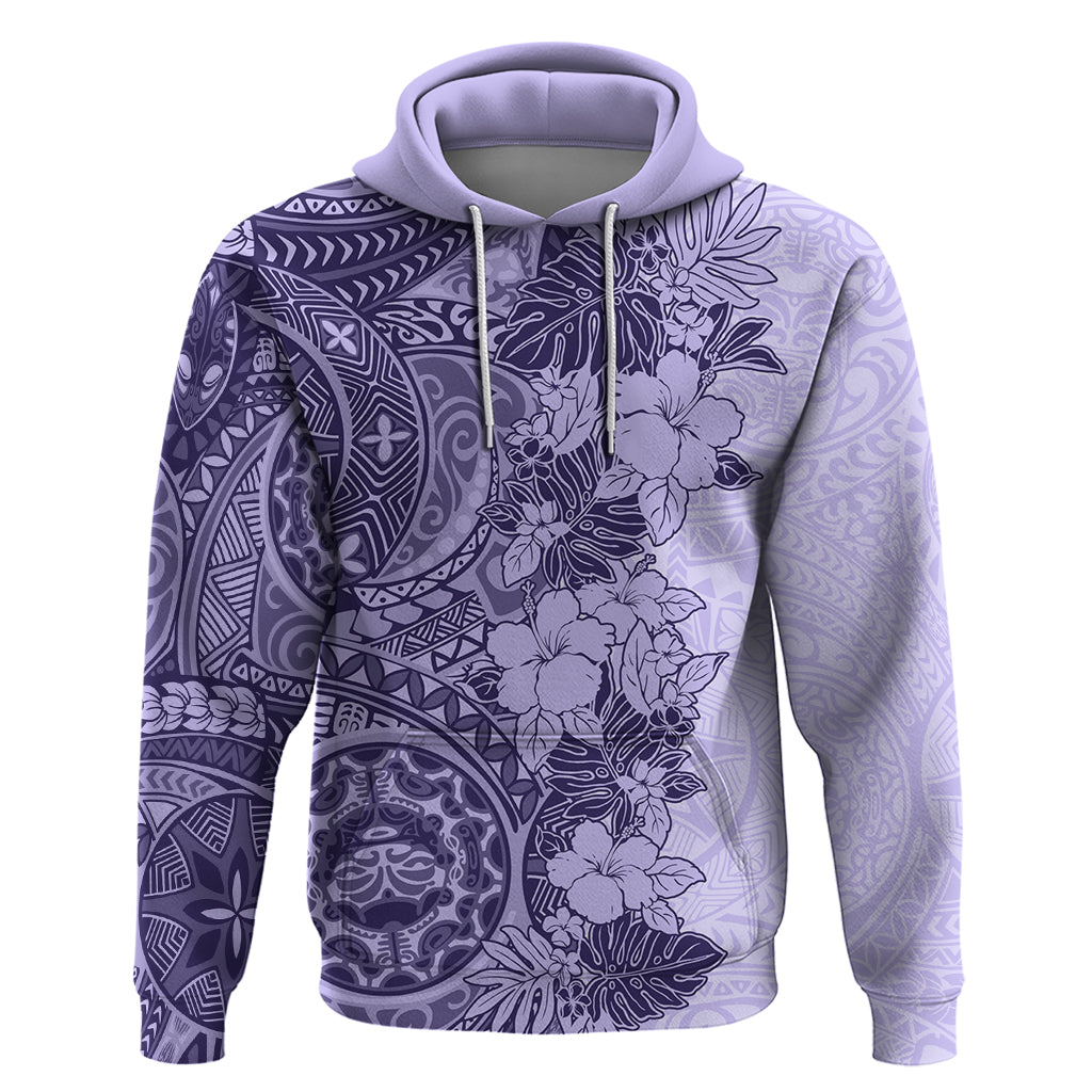 Polynesia Hoodie Hibiscus and Hawaiian Tribal Tattoo Retro Style Violet Color LT9