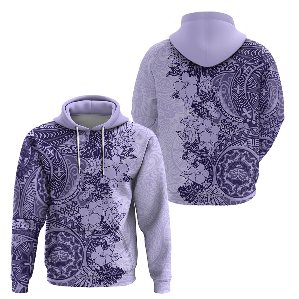 Polynesia Hoodie Hibiscus and Hawaiian Tribal Tattoo Retro Style Violet Color LT9