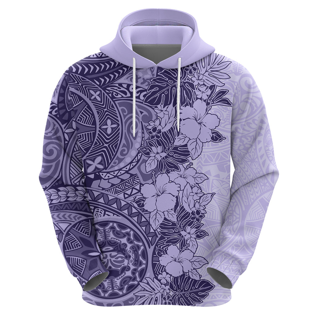Polynesia Hoodie Hibiscus and Hawaiian Tribal Tattoo Retro Style Violet Color LT9