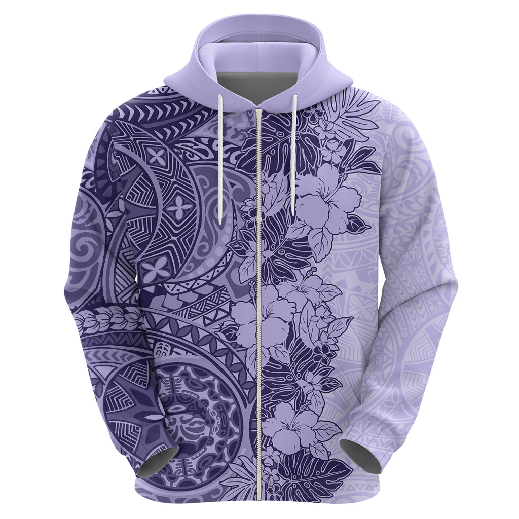 Polynesia Hoodie Hibiscus and Hawaiian Tribal Tattoo Retro Style Violet Color LT9
