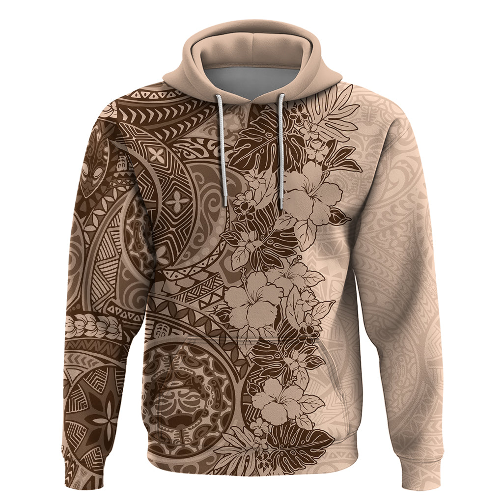 Polynesia Hoodie Hibiscus and Hawaiian Tribal Tattoo Retro Style Pink Pastel LT9