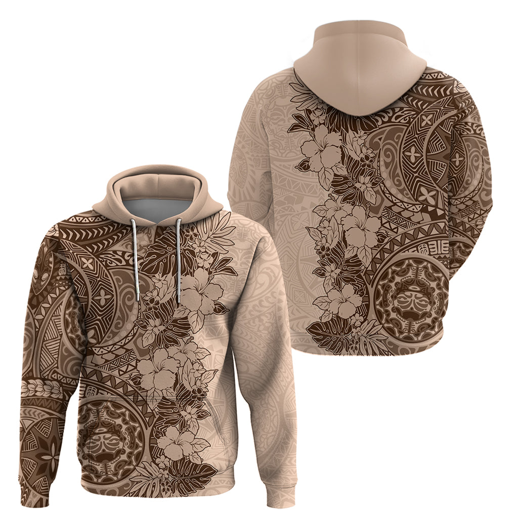 Polynesia Hoodie Hibiscus and Hawaiian Tribal Tattoo Retro Style Pink Pastel LT9