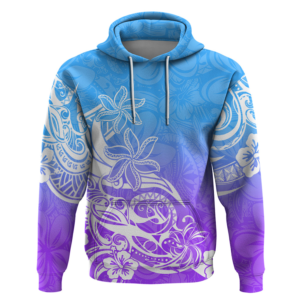 Polynesian Sunset Plumeria Hoodie Pacific Island Tribal Blue Style LT9