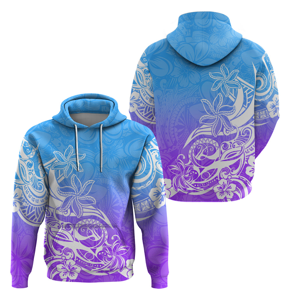 Polynesian Sunset Plumeria Hoodie Pacific Island Tribal Blue Style LT9