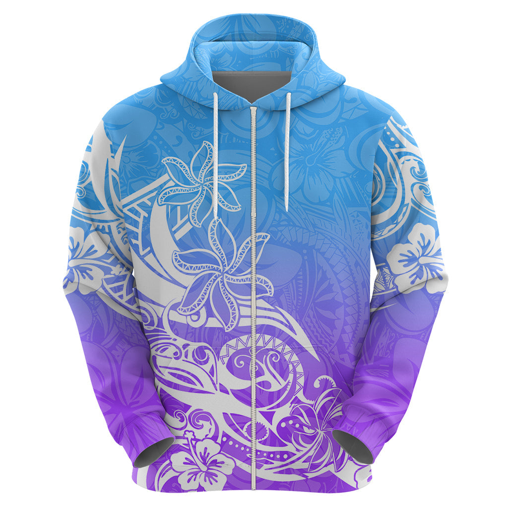 Polynesian Sunset Plumeria Hoodie Pacific Island Tribal Blue Style LT9