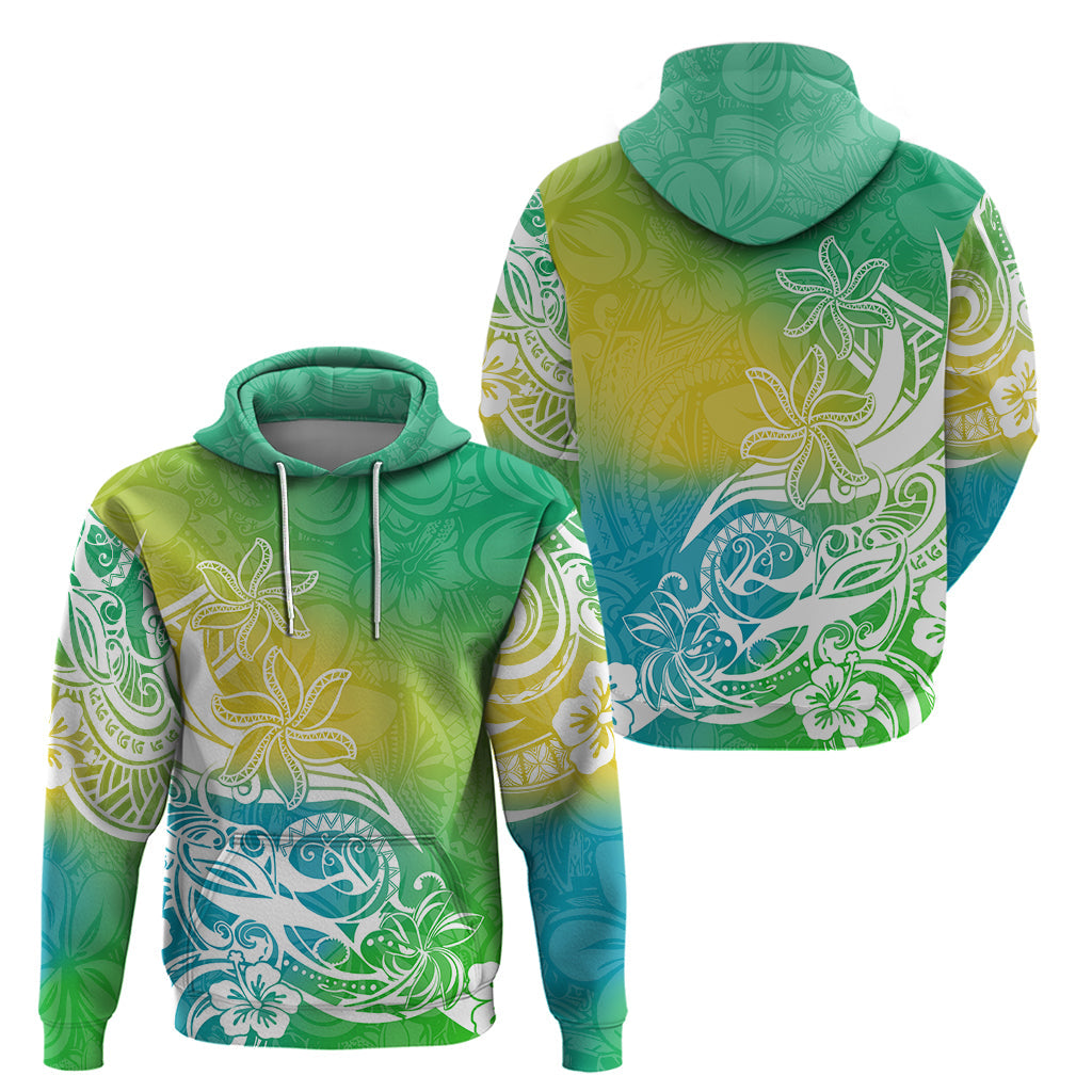 Polynesian Sunset Plumeria Hoodie Pacific Island Tribal Green Style LT9