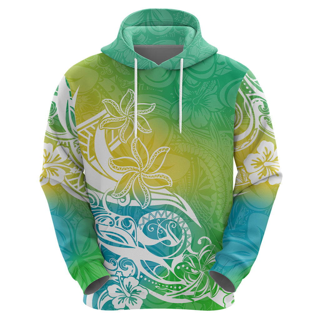 Polynesian Sunset Plumeria Hoodie Pacific Island Tribal Green Style LT9