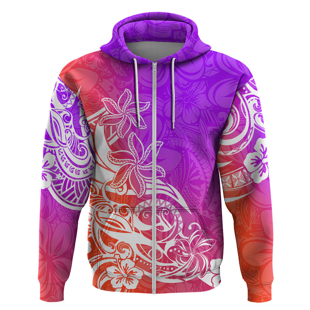 Polynesian Sunset Plumeria Hoodie Pacific Island Tribal Purple Style LT9