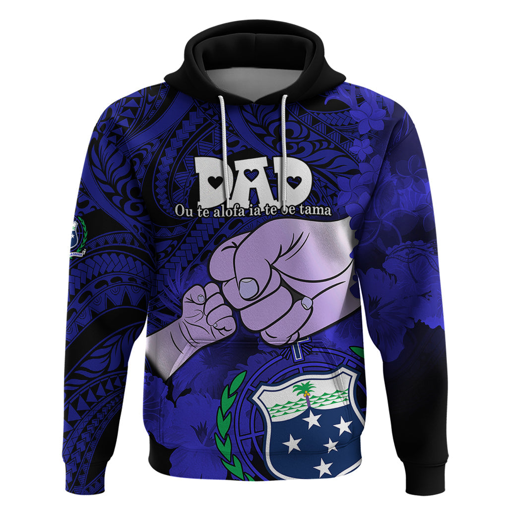 Personalised Dads Day Samoa Hoodie Dad Ou Te Alofa Ia Te Oe Tama - Blue Polynesian Flowers Tribal LT9
