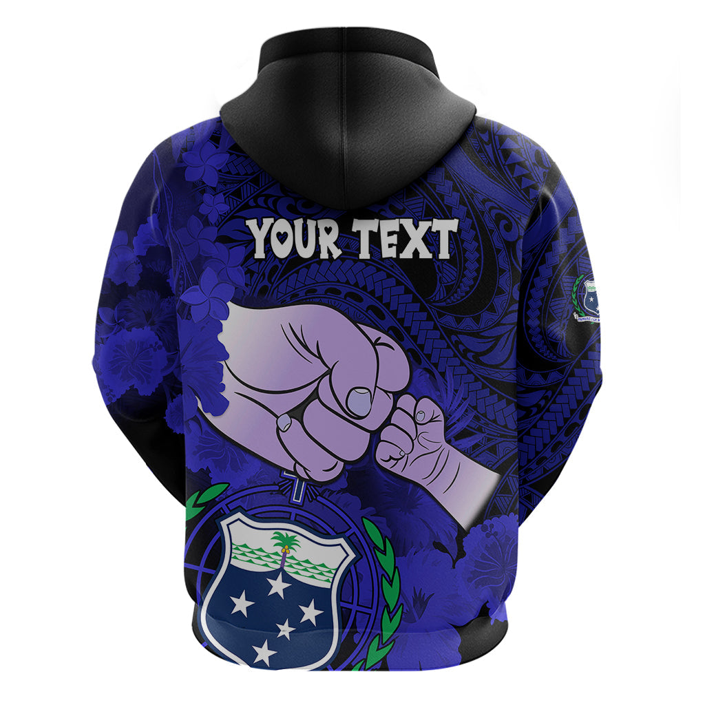 Personalised Dads Day Samoa Hoodie Dad Ou Te Alofa Ia Te Oe Tama - Blue Polynesian Flowers Tribal LT9