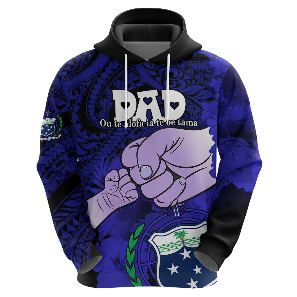Personalised Dads Day Samoa Hoodie Dad Ou Te Alofa Ia Te Oe Tama - Blue Polynesian Flowers Tribal LT9
