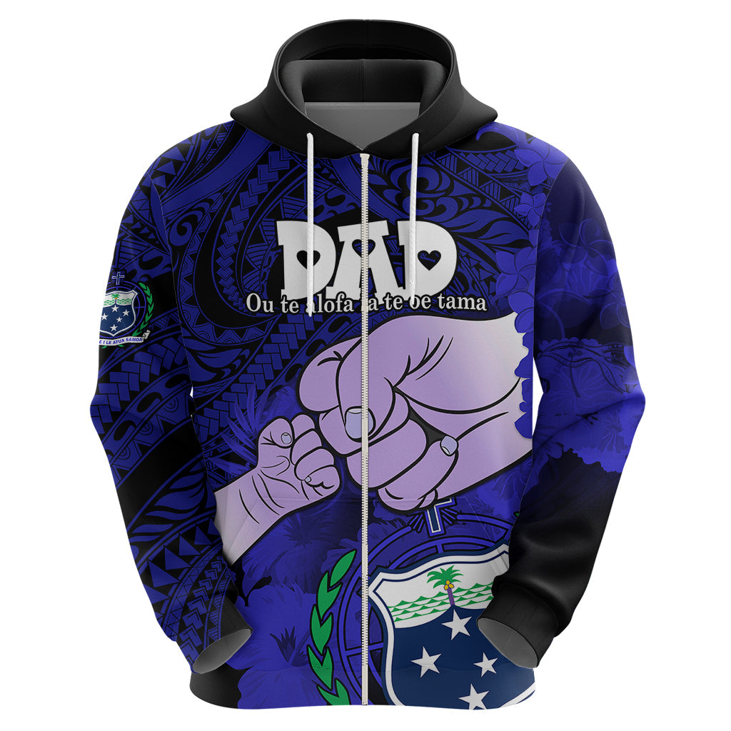 Personalised Fathers Day Polynesian Islands Samoa Hoodie Dad Ou Te Alofa Ia Te Oe Tama - Blue Polynesian Flowers Tribal LT9