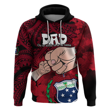 Personalised Dads Day Samoa Hoodie Dad Ou Te Alofa Ia Te Oe Tama - Red Polynesian Flowers Tribal LT9