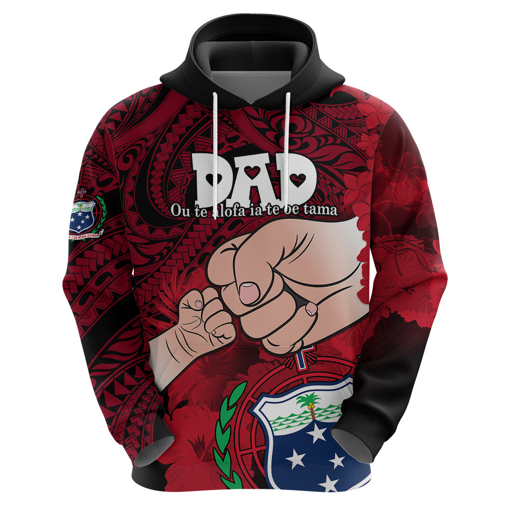 Personalised Fathers Day Polynesian Islands Samoa Hoodie Dad Ou Te Alofa Ia Te Oe Tama - Red Polynesian Flowers Tribal LT9