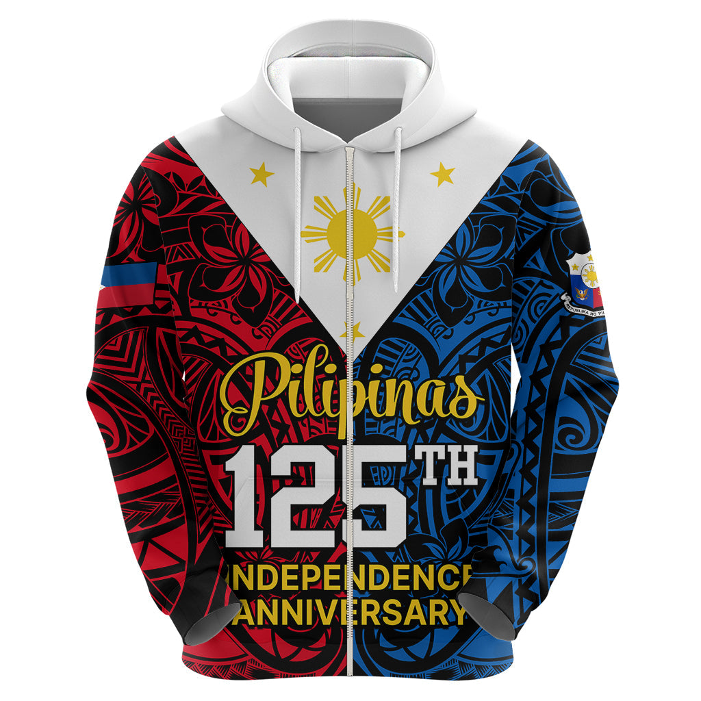 Polynesian Philippines Hoodie Pilipinas Flag Style for 125th Independence Anniversary Black LT9