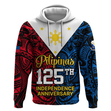 Personalised Polynesian Philippines Hoodie Pilipinas Flag Style for 125th Independence Anniversary Black LT9