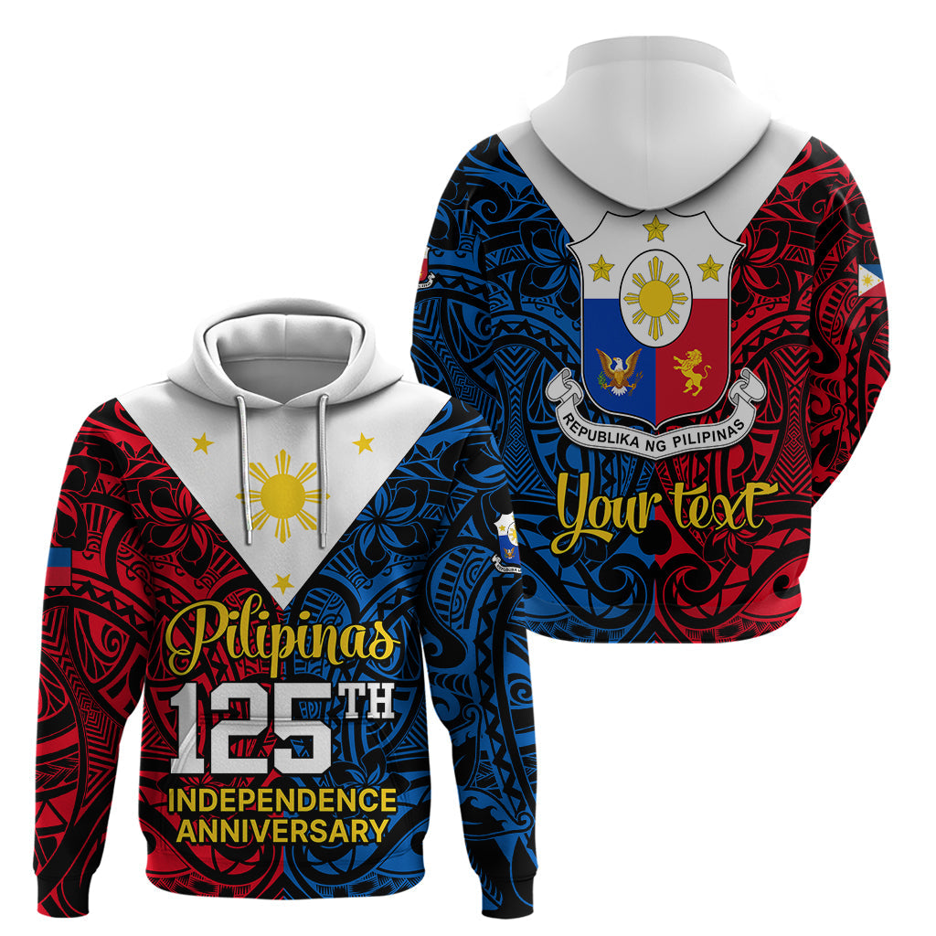 Personalised 125th Independence Anniversary Philippines Hoodie Polynesian Pilipinas Flag Style - Black LT9