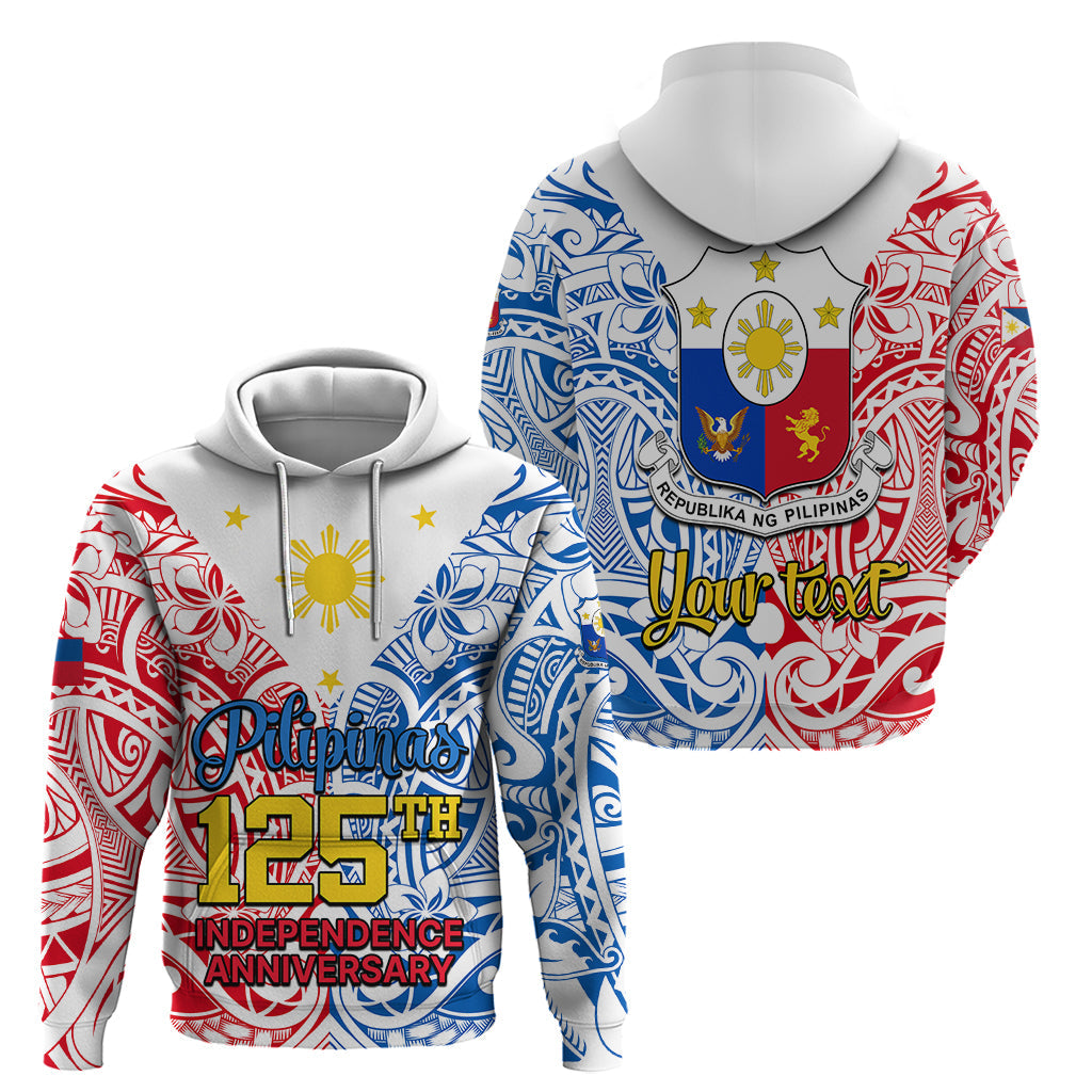 Personalised 125th Independence Anniversary Philippines Hoodie Polynesian Pilipinas Flag Style - White LT9