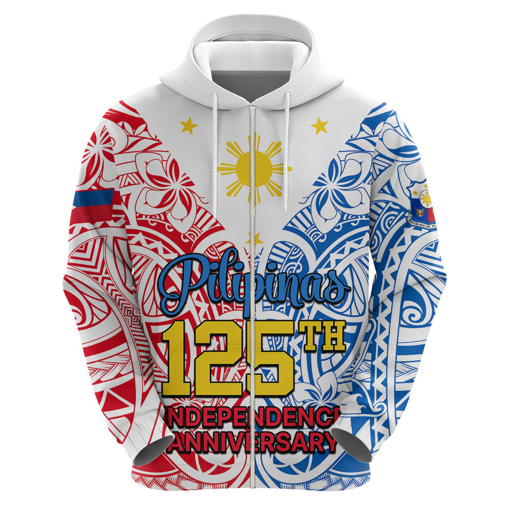Personalised 125th Independence Anniversary Philippines Hoodie Polynesian Pilipinas Flag Style - White LT9