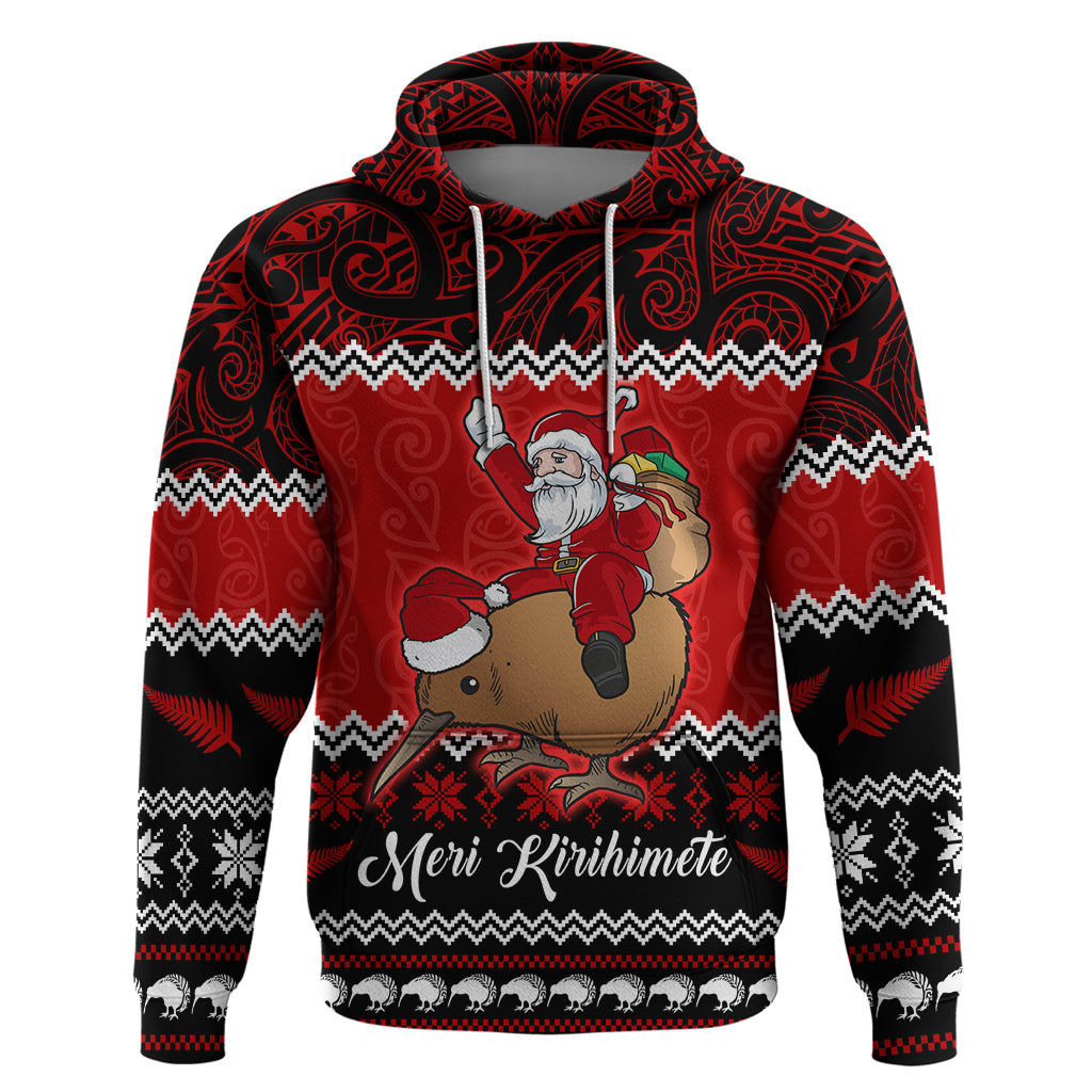 Personalised New Zealand Christmas Hoodie Kiwi Santa Claus Maori Meri Kirihimete LT9