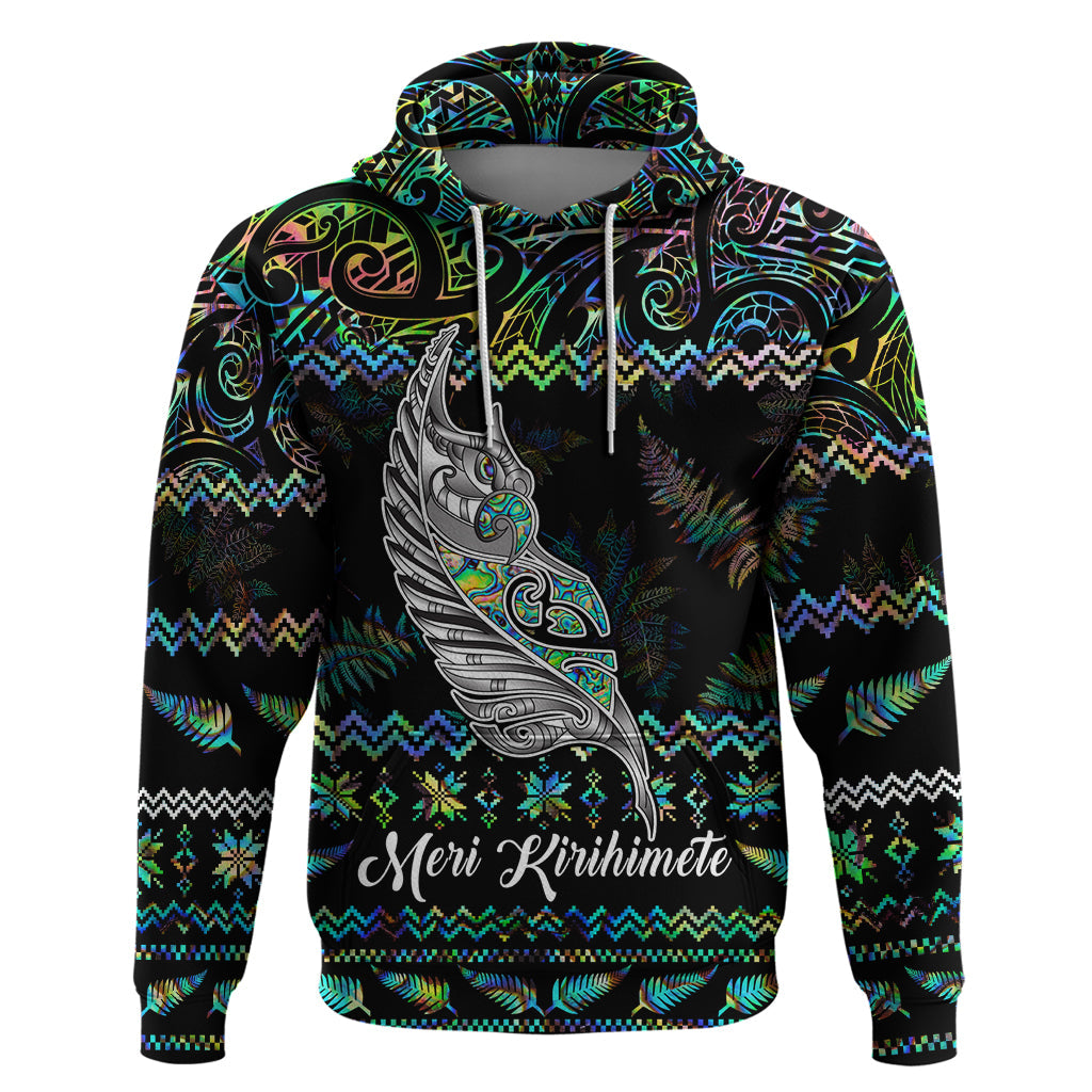 Personalised New Zealand Christmas Hoodie Maori Fern Manaia Meri Kirihimete with Papaua Shell LT9