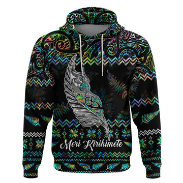 Personalised New Zealand Christmas Hoodie Maori Fern Manaia Meri Kirihimete with Papaua Shell LT9