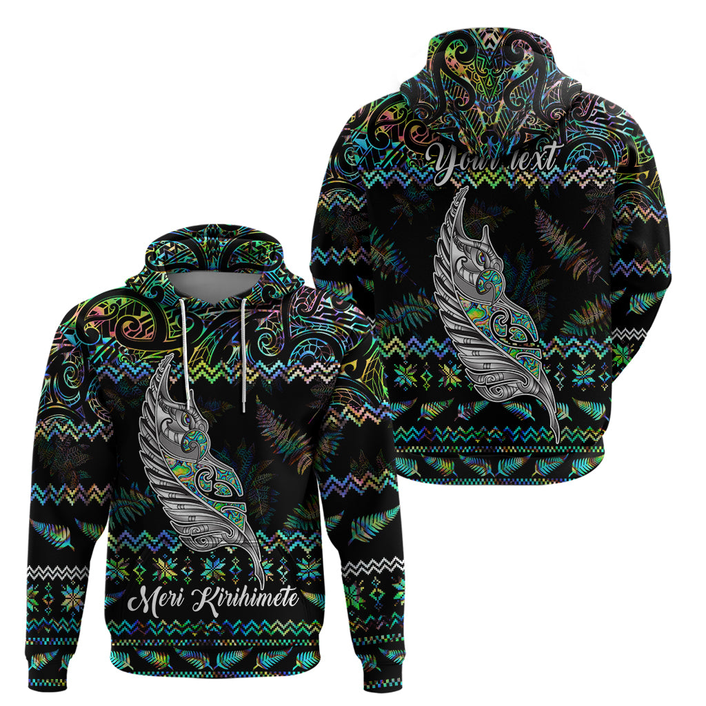 Personalised New Zealand Christmas Hoodie Maori Fern Manaia Meri Kirihimete with Papaua Shell LT9