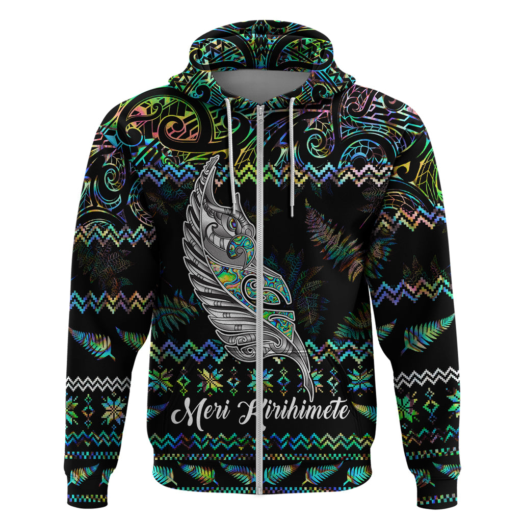 Personalised New Zealand Christmas Hoodie Maori Fern Manaia Meri Kirihimete with Papaua Shell LT9