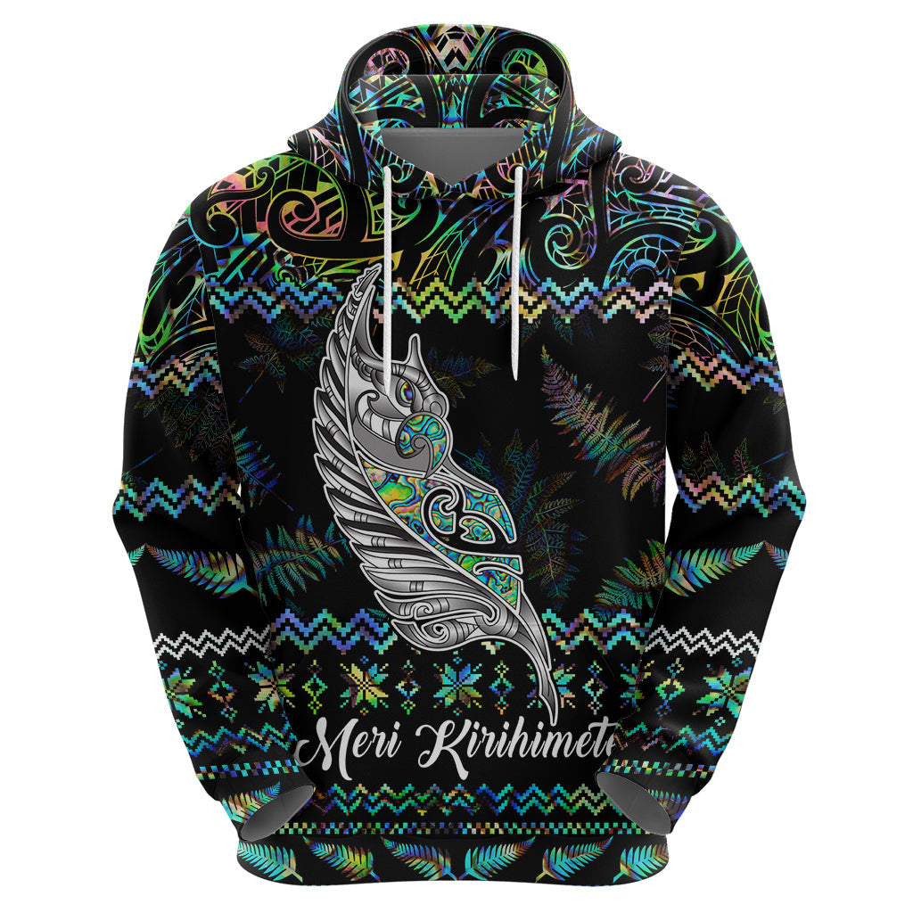 Personalised New Zealand Christmas Hoodie Maori Fern Manaia Meri Kirihimete with Papaua Shell LT9